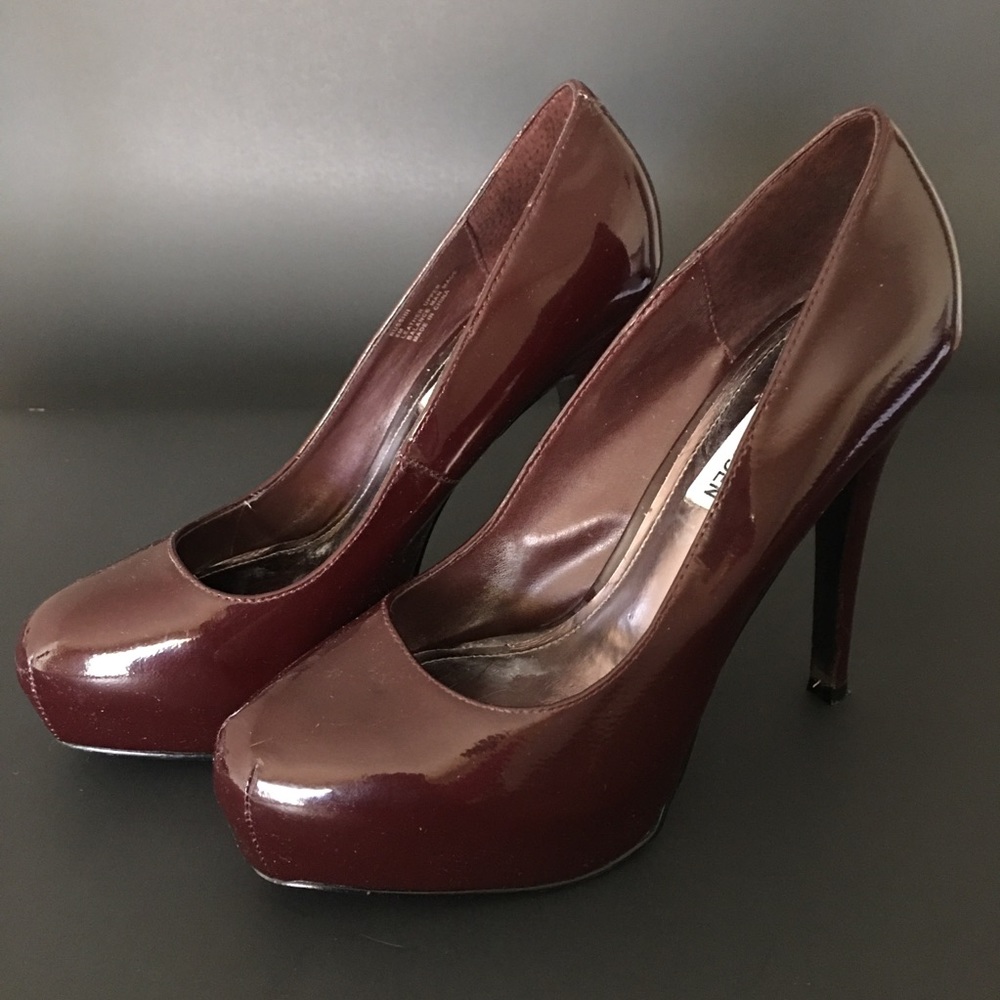 Steve Madden Russhh Hidden Platform Patent Leather Stiletto Heels Burgundy 8M
